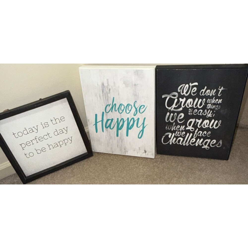 Set of 3 Inspirational Wood Wall Signs, Multicolor Printed Lettering Quotes
